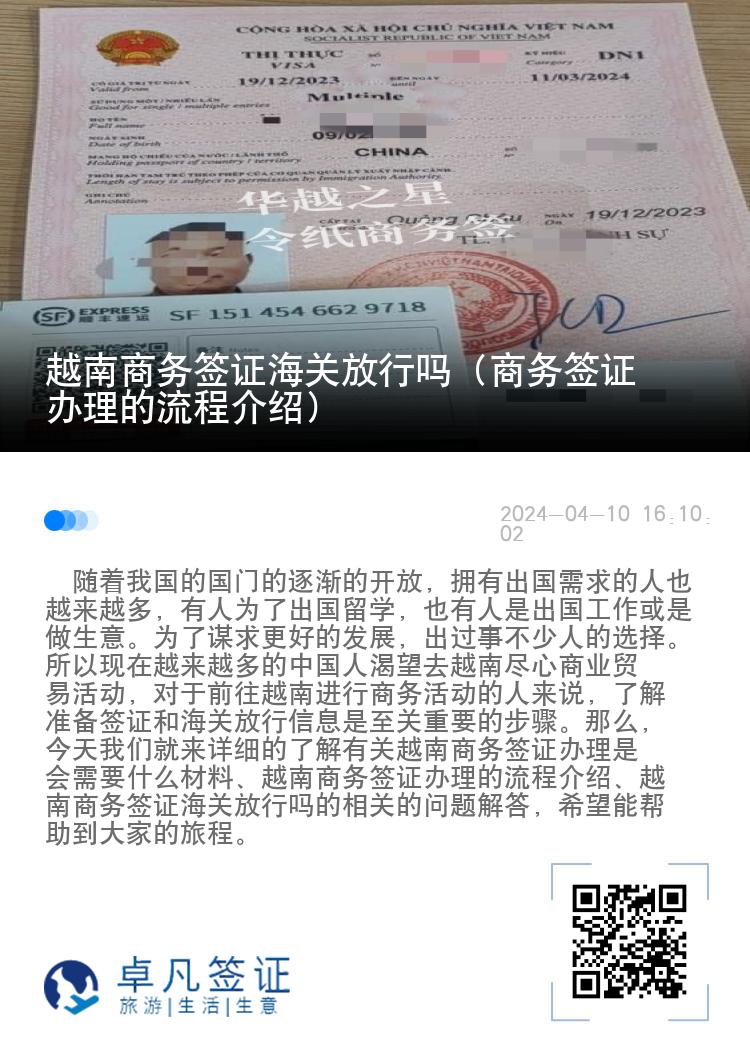 越南商務(wù)簽證海關(guān)放行嗎（商務(wù)簽證辦理的流程介紹）