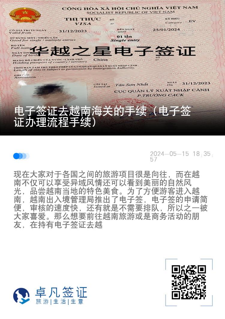 電子簽證去越南海關(guān)的手續(xù)（電子簽證辦理流程手續(xù)）