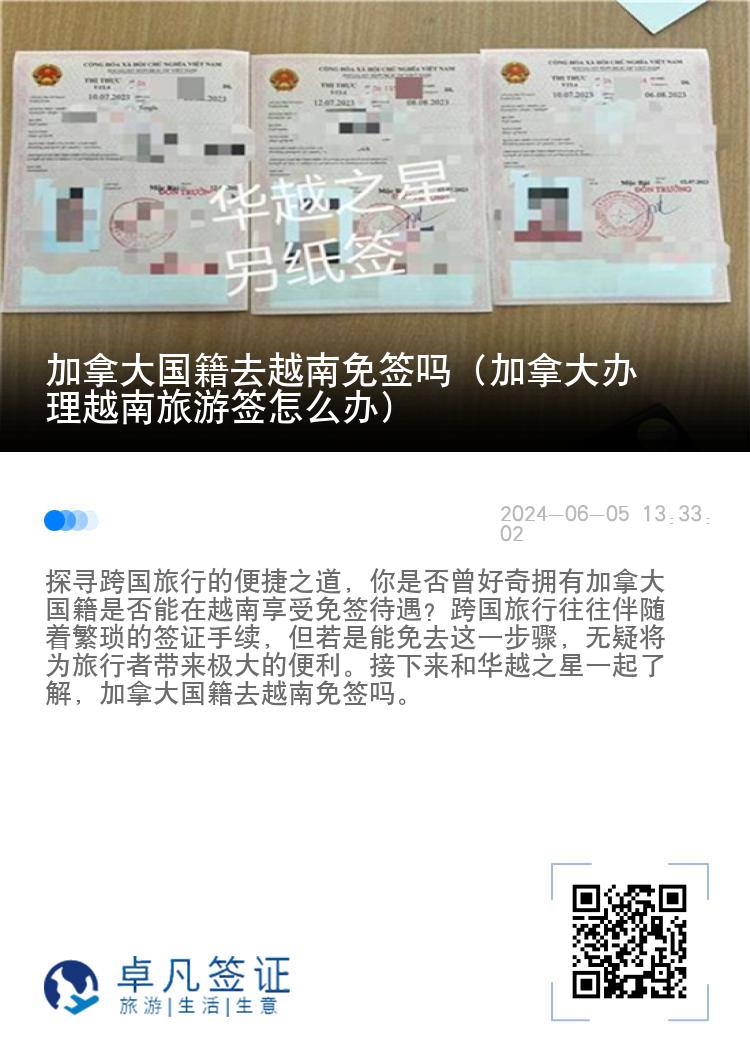 加拿大國籍去越南免簽嗎（加拿大辦理越南旅游簽怎么辦）