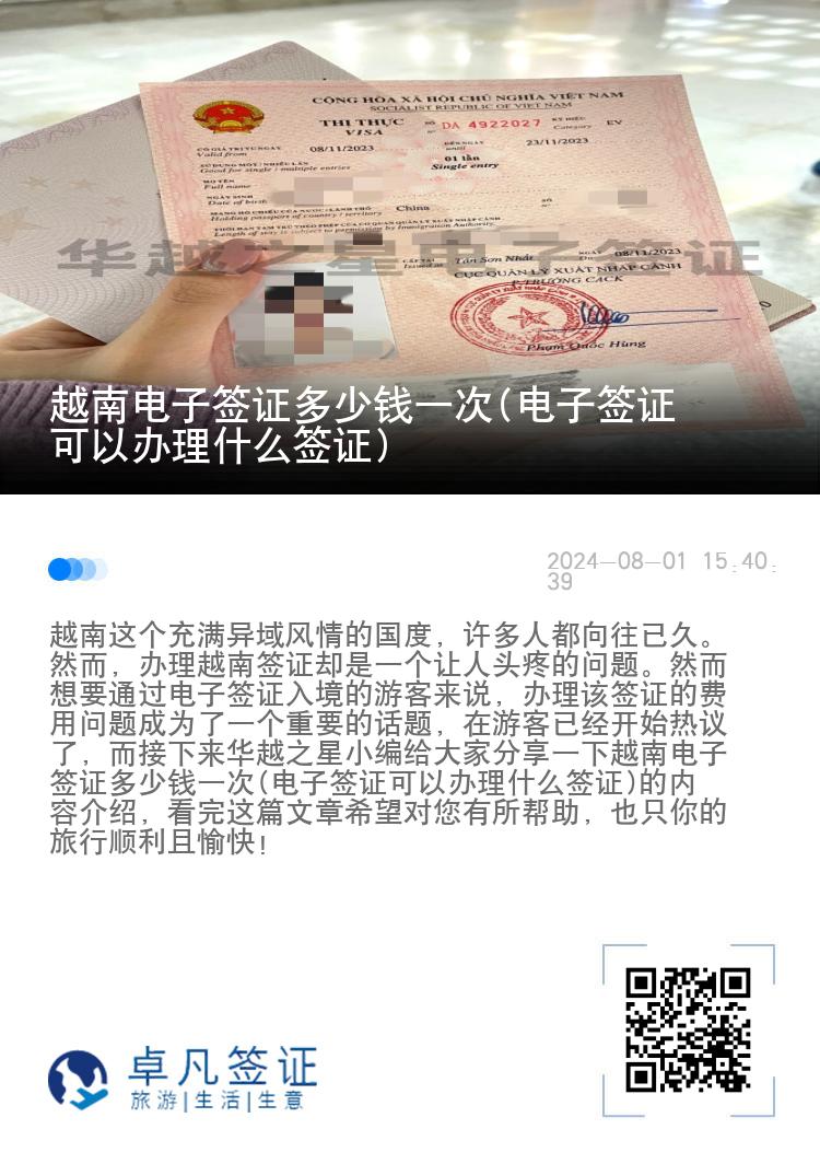 越南電子簽證多少錢一次(電子簽證可以辦理什么簽證)