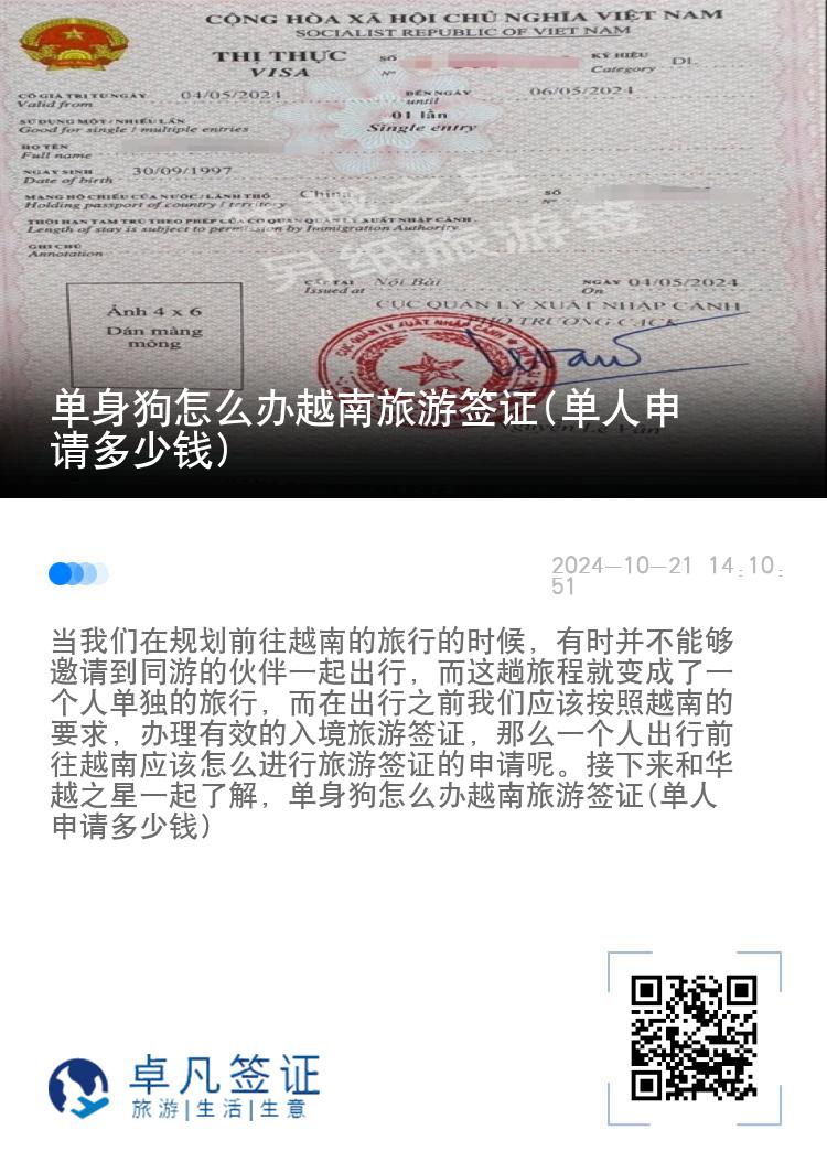 單身狗怎么辦越南旅游簽證(單人申請多少錢)