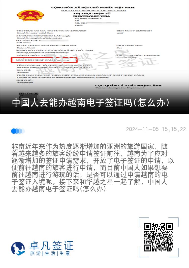 中國人去能辦越南電子簽證嗎(怎么辦)