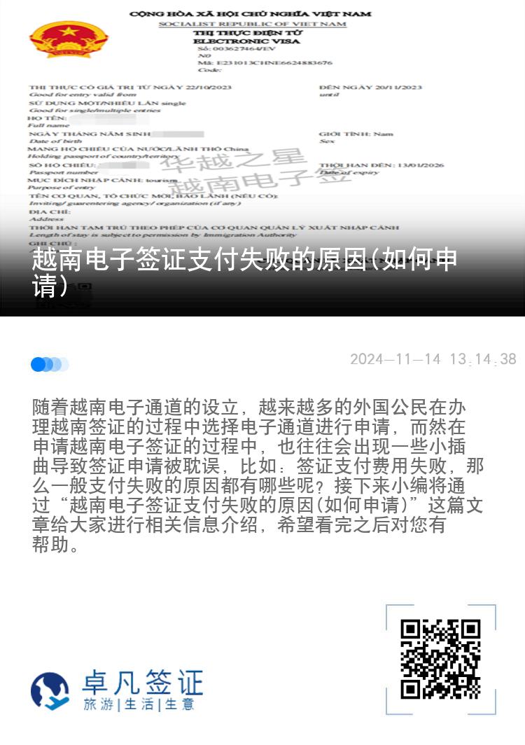 越南電子簽證支付失敗的原因(如何申請)