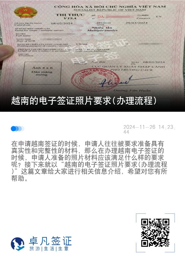 越南的電子簽證照片要求(辦理流程)