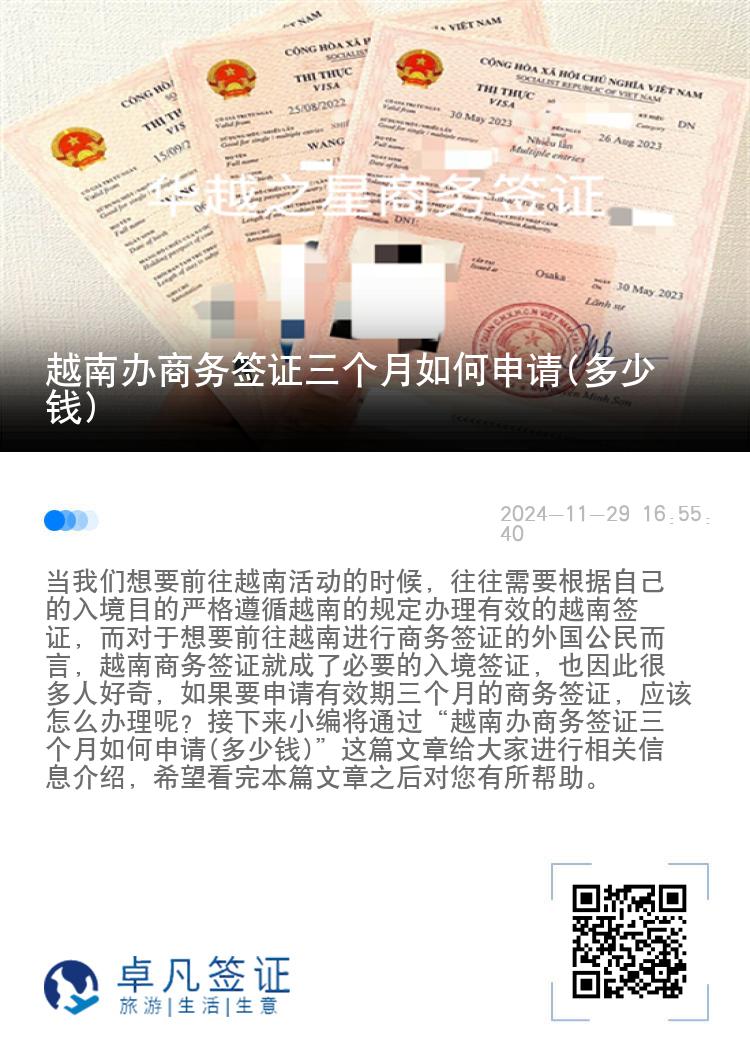 越南辦商務(wù)簽證三個月如何申請(多少錢)