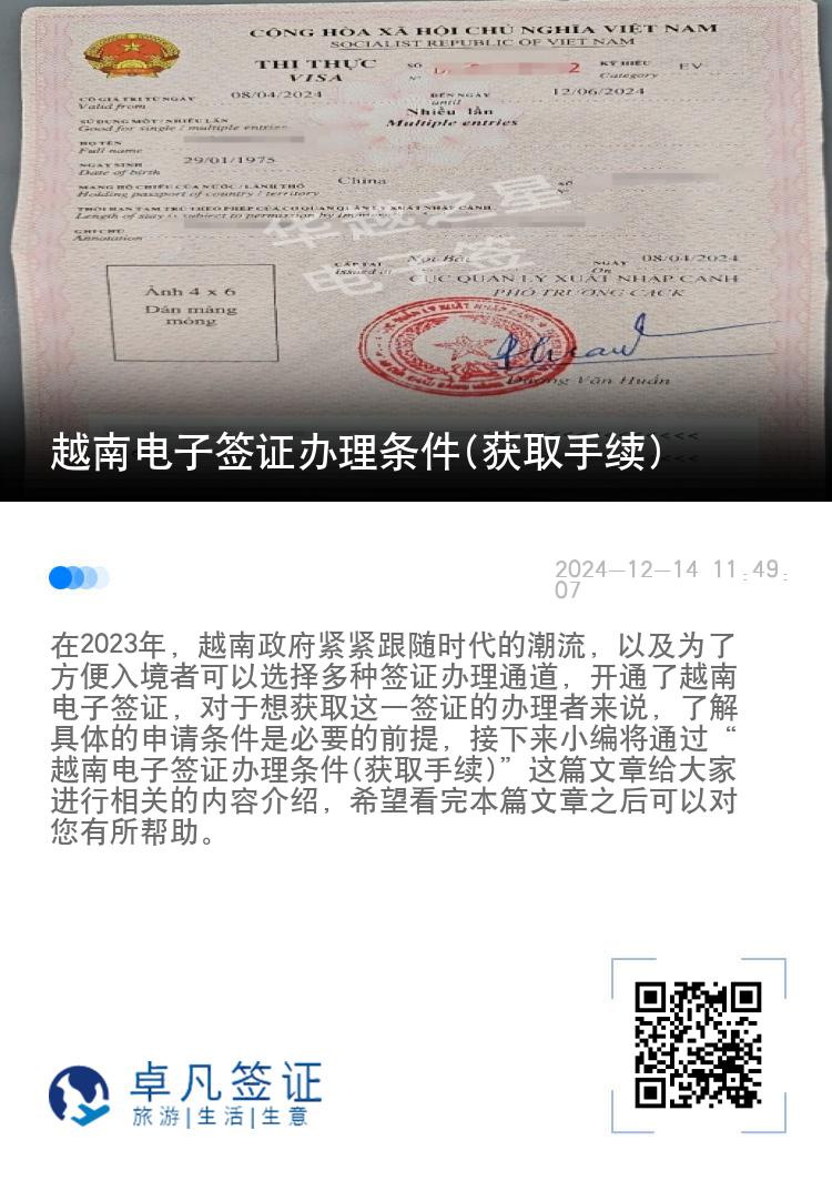 越南電子簽證辦理條件(獲取手續(xù))