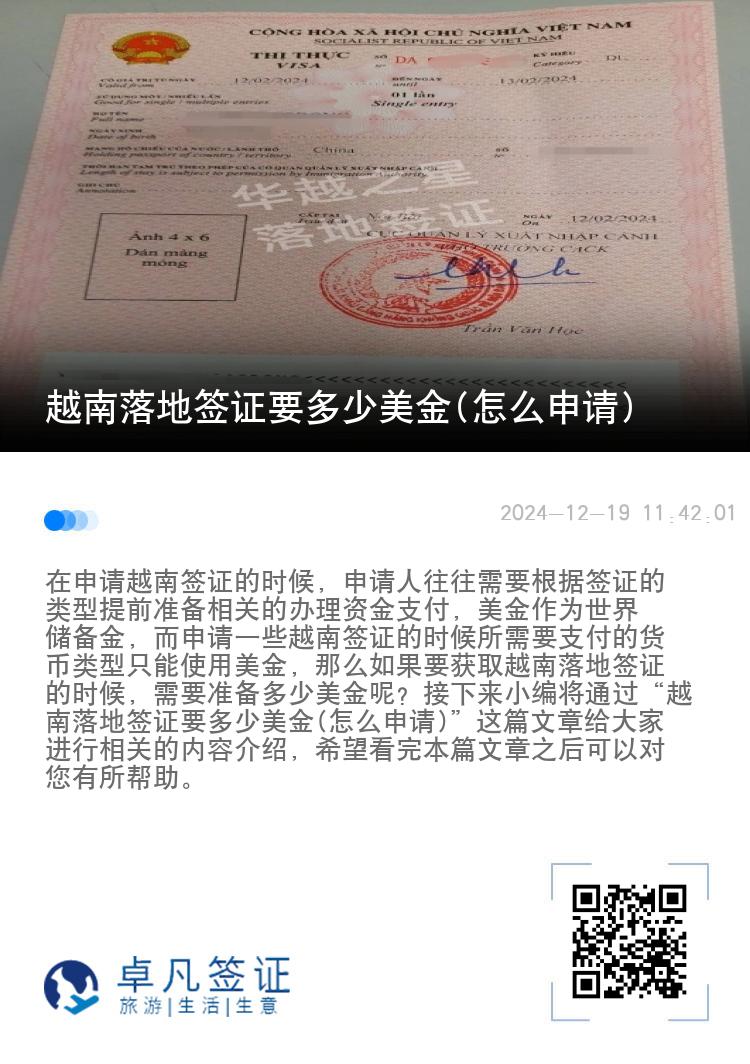 越南落地簽證要多少美金(怎么申請)