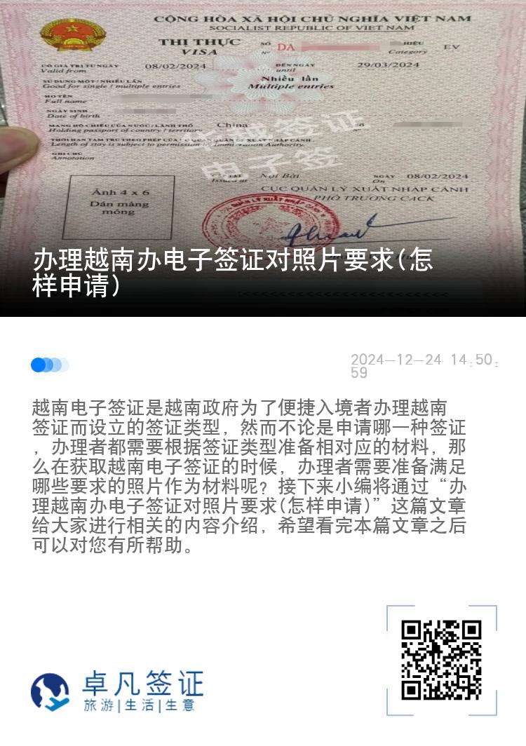 辦理越南辦電子簽證對照片要求(怎樣申請)